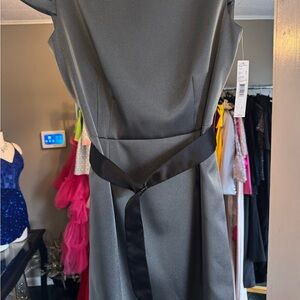 Antonio Milani Elegant Gray Dress with Black Belt